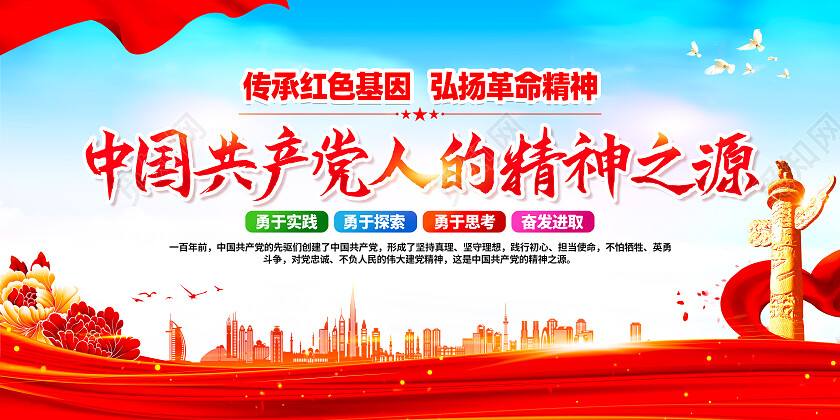 红色简约共产精神谱系精神之源党建展板党政党建