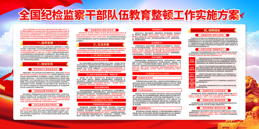 红色简约全国纪检监察干部队伍教育整顿工作实施方案展板党政党建