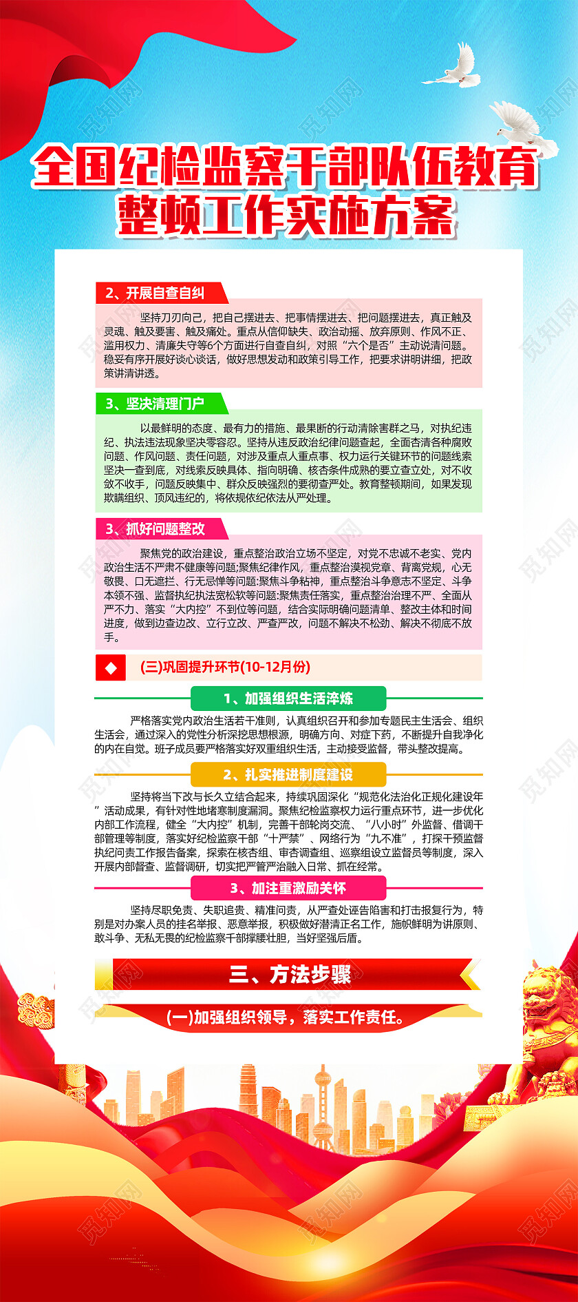红色简约纪检监察干部队伍教育整顿工作实施方案展架党政党建