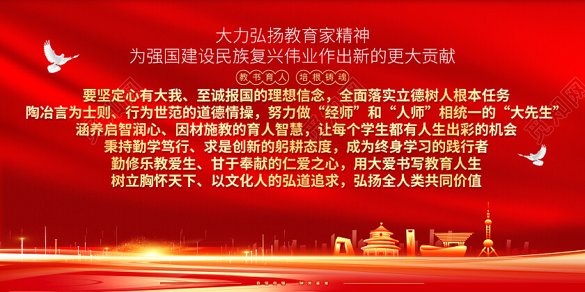 红色简约大力弘扬教育家精神党建展板党政党建