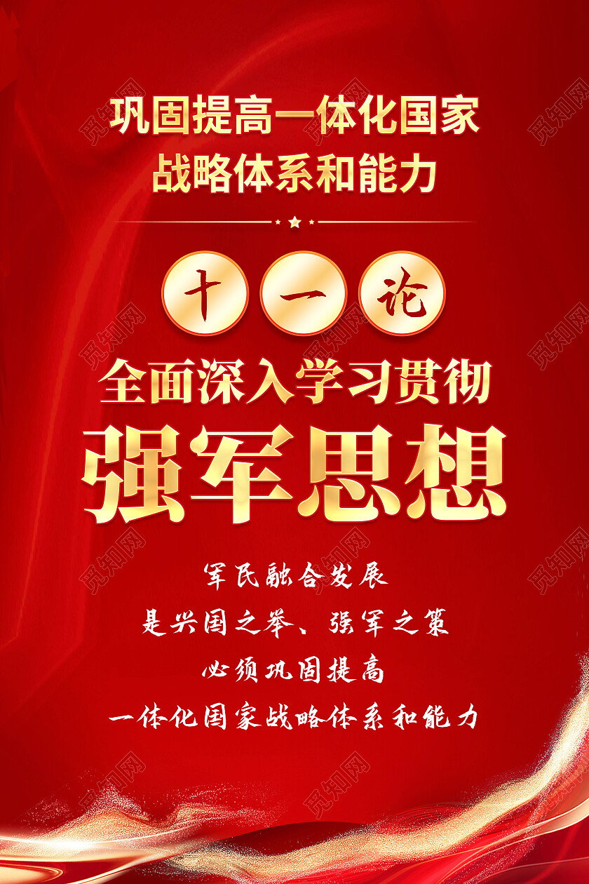 红色简约全面深入学习贯彻强军思想党建海报党政党建