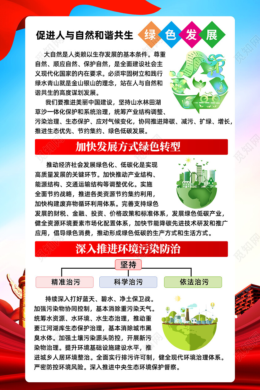 红色简约尊重自然顺应自然保护自然绿色发展海报党政党建