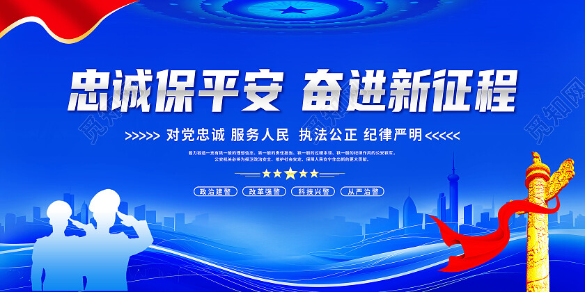 蓝色简约忠诚保平安奋进新征程公安展板党政党建