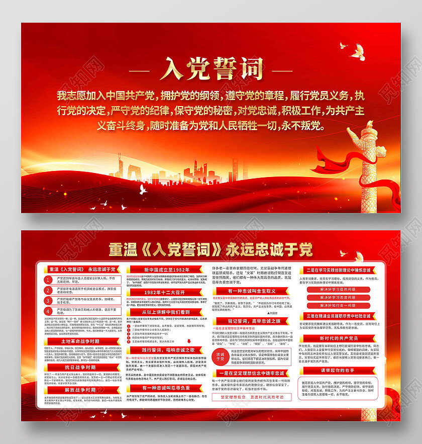 红色简约入党誓词党建展板党政党建