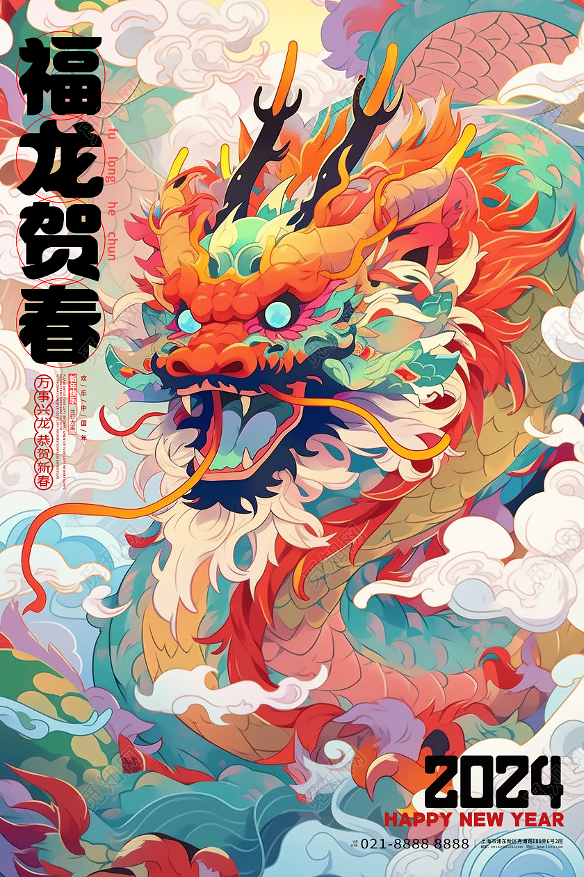 国潮风2024龙年新年春节宣传海报AI