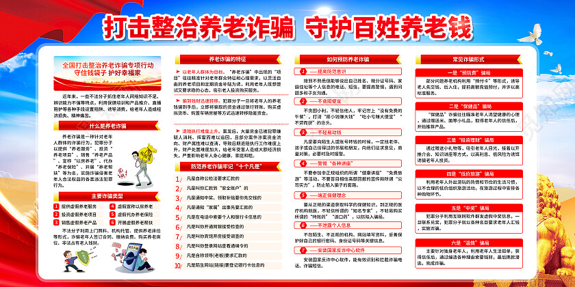 红色简约提高识骗防骗能力反诈展板党政党建