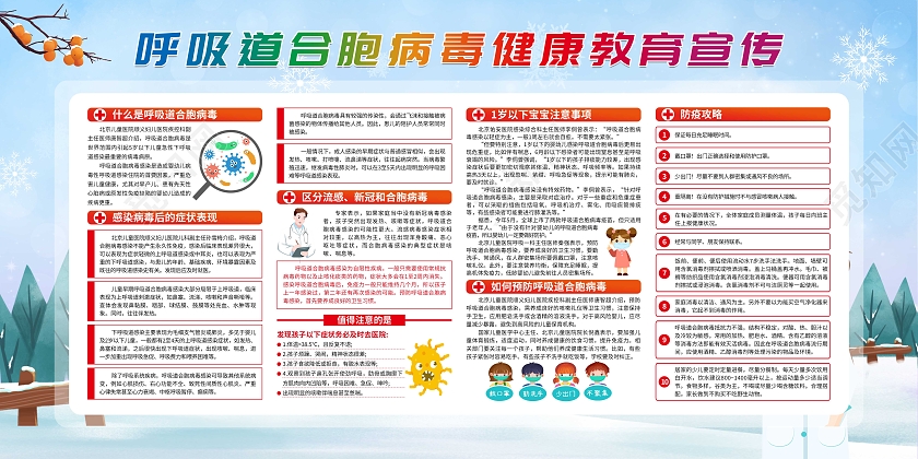 卡通蓝色呼吸道合胞病毒健康教育预防呼吸道合胞病毒宣传栏