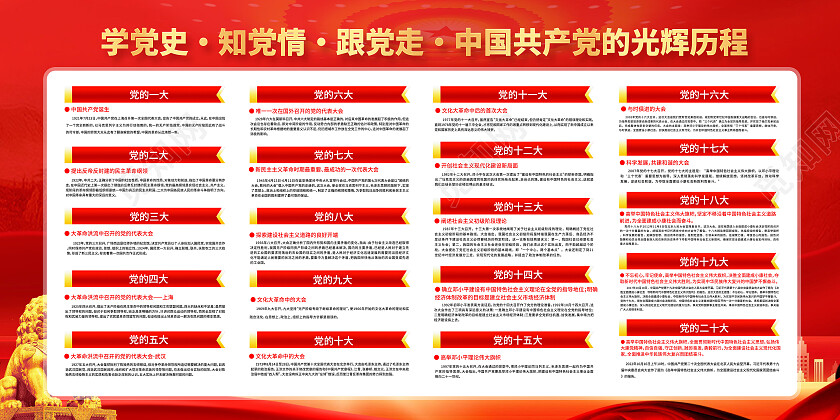 红色简约学党史知党情跟党走党的光辉历程展板党政党建