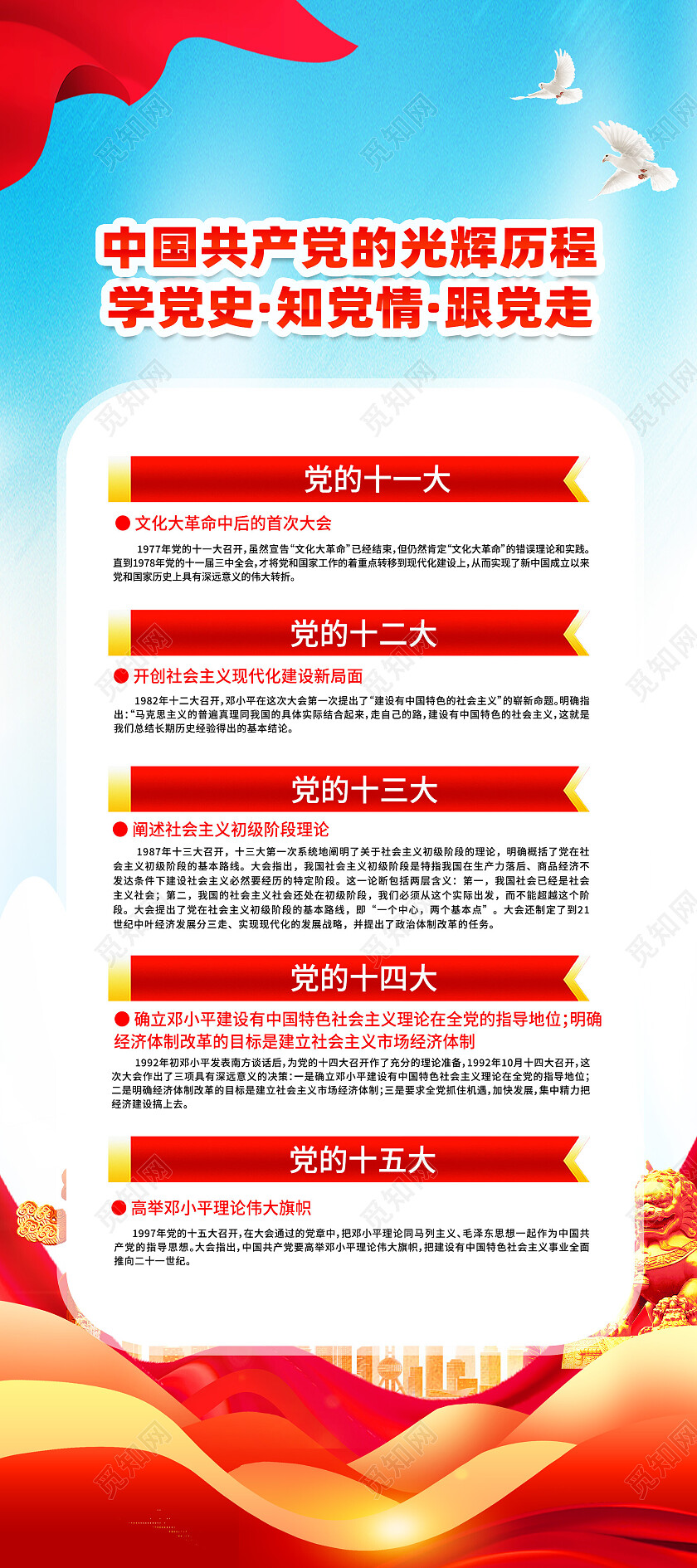 红色简约学党史知党情跟党走党的光辉历程展架党政党建