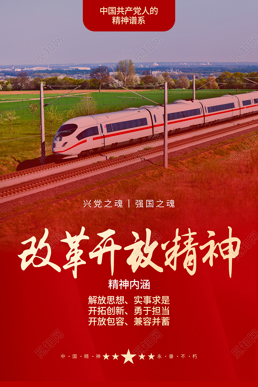 红色简约改革开放精神改革开放海报党政党建