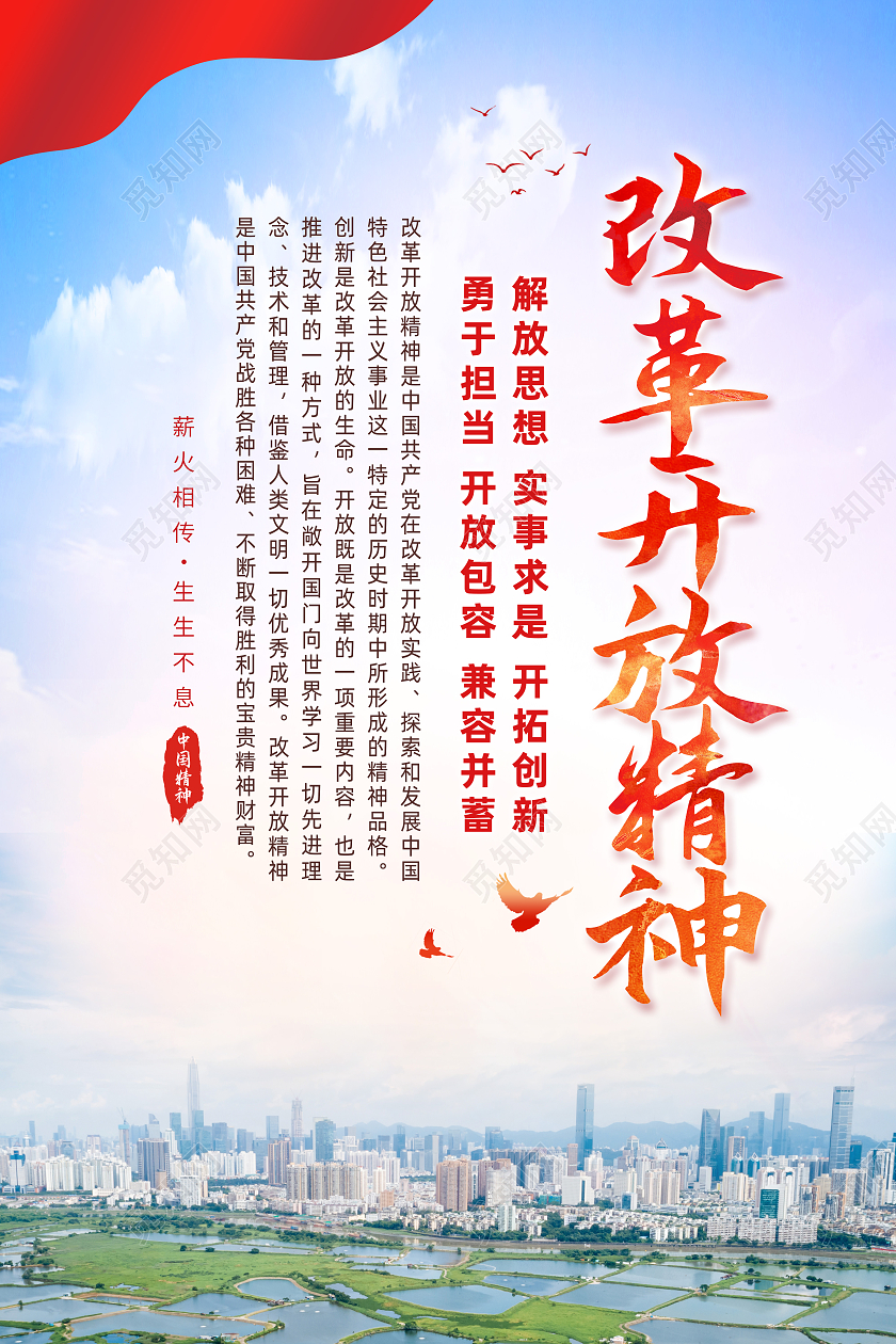 红色简约改革开放精神改革开放海报党政党建