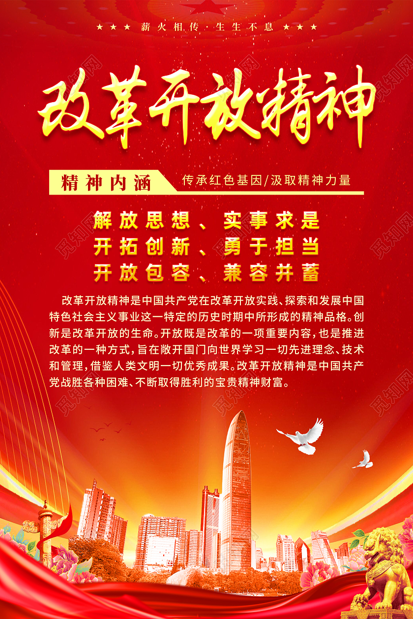 红色简约改革开放精神改革开放海报党政党建