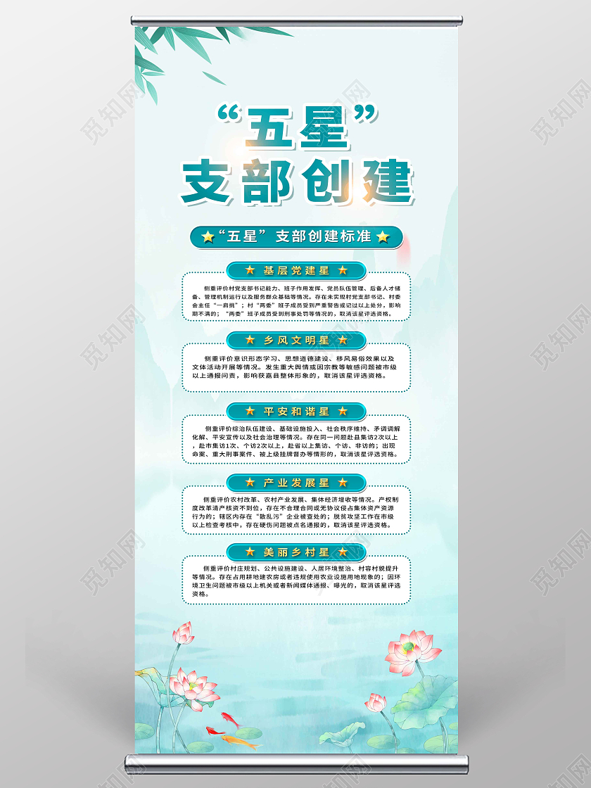 红色简约五星支部创建五星支部党建展架党政党建