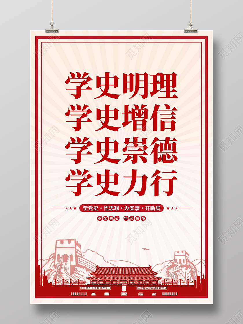 红色简约学史明理学史增信学史崇德学史力行海报党政党建