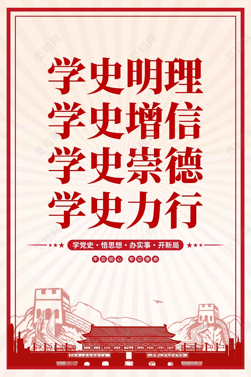 红色简约学史明理学史增信学史崇德学史力行海报党政党建