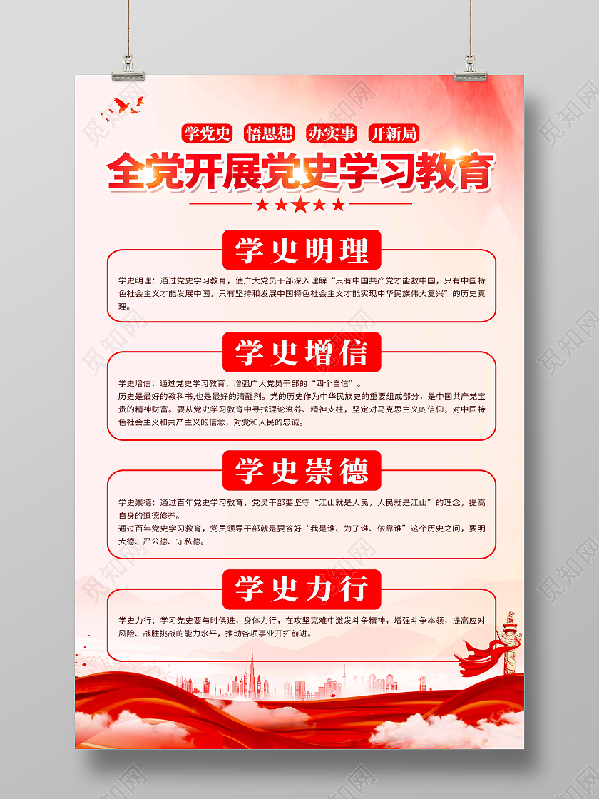 红色简约学史明理学史增信学史崇德学史力行海报党政党建