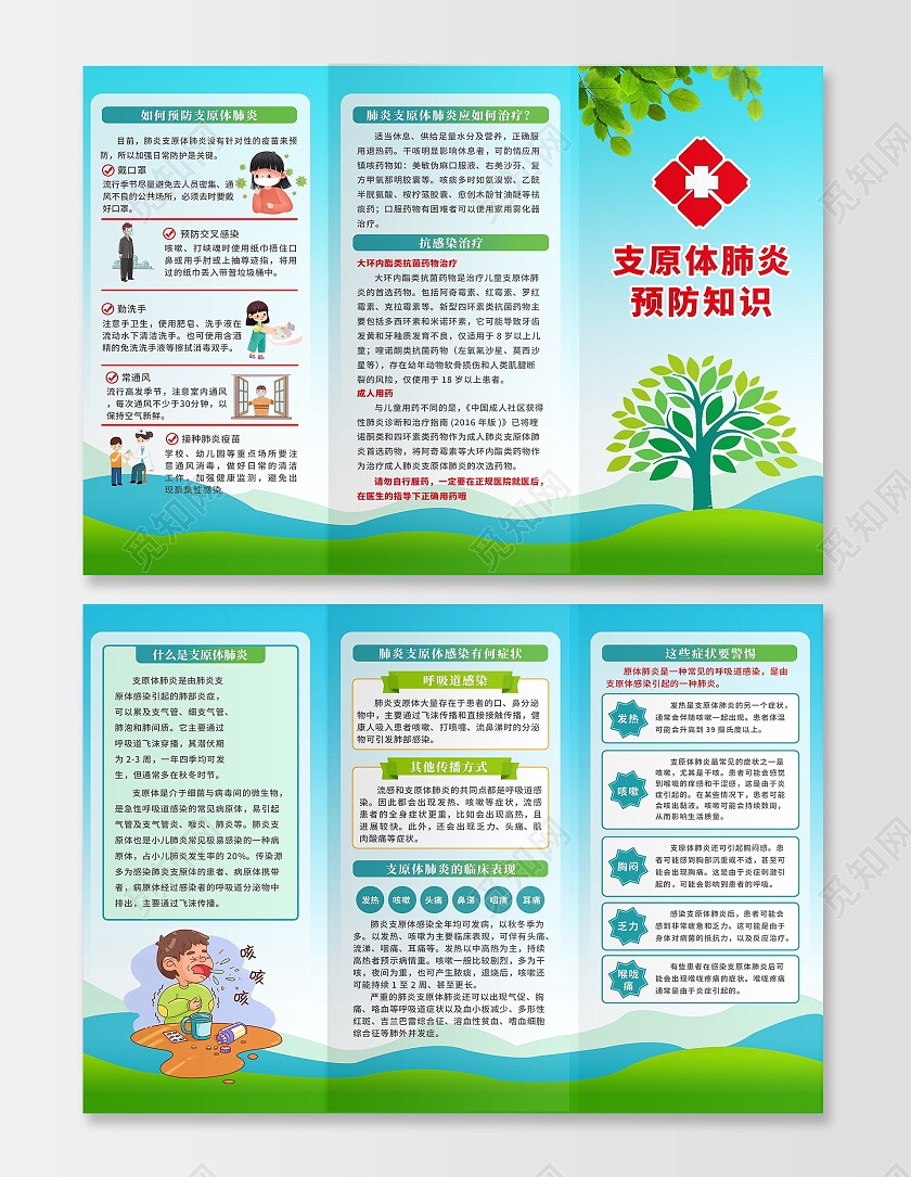 蓝色简约风格支原体感染预防宣传三折页设计预防支原体肺炎