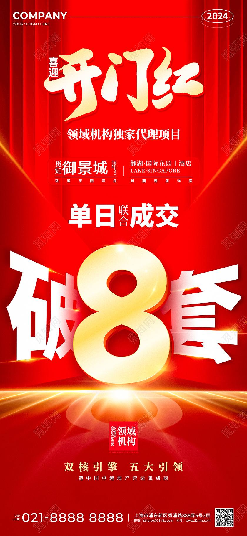 红色烫金风2024龙年地产开门红促销活动手机文案UI海报地产开门红手机文案海报