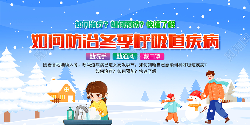 蓝色大气预防冬季疾病呼吸道疾病宣传栏