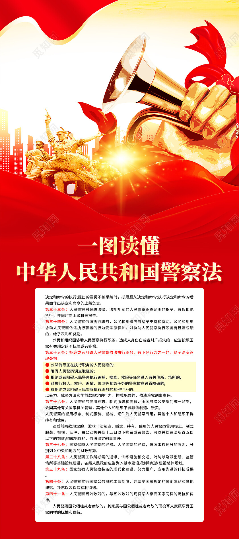 红色简约中国人民警察节警察法展架党政党建