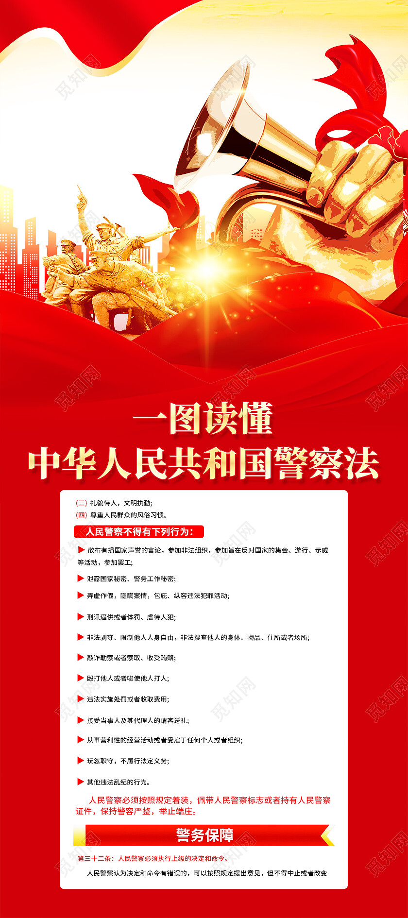 红色简约中国人民警察节警察法展架党政党建