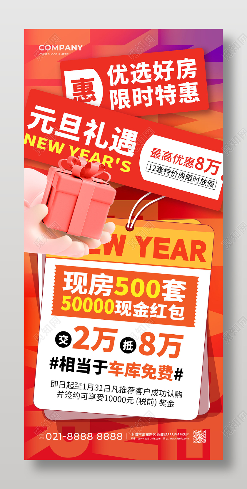 红色元旦礼遇元旦地产促销手机文案海报地产元旦促销