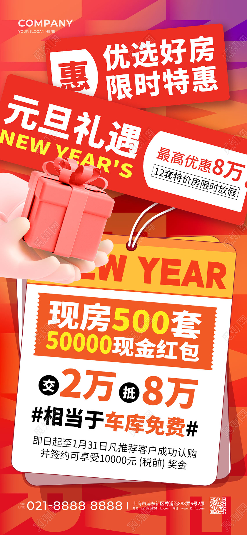红色元旦礼遇元旦地产促销手机文案海报地产元旦促销