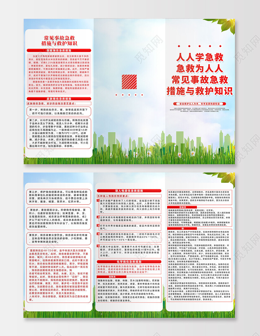 绿色简约人人学急救急救为人人急救知识三折页党政党建