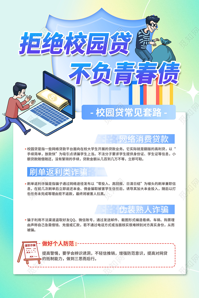 拒绝校园贷文案海报科普知识宣传防诈骗