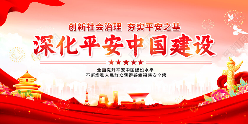红色简约深化平安中国建设平安校园展板党政党建