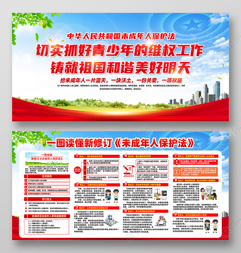红色简约切实抓好青少年的维权工作关爱未成年人展板党政党建
