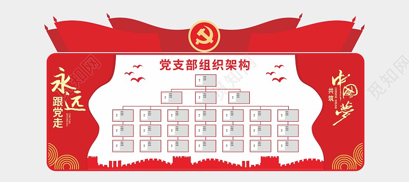 红色大气党支部组织架构宣传文化墙