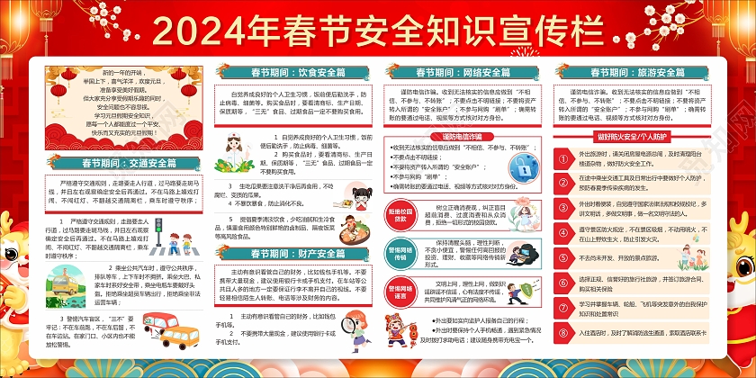 中国风红色 2024 新年快乐 万事如意 2024龙年元旦宣传栏展板 2024新年宣传栏