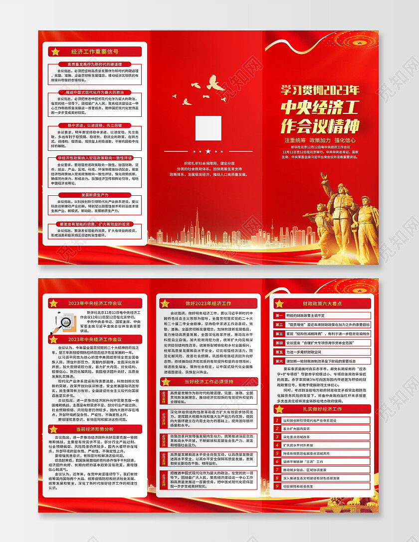 红色大气聚焦2023年中央经济工作会议宣传三折页设计