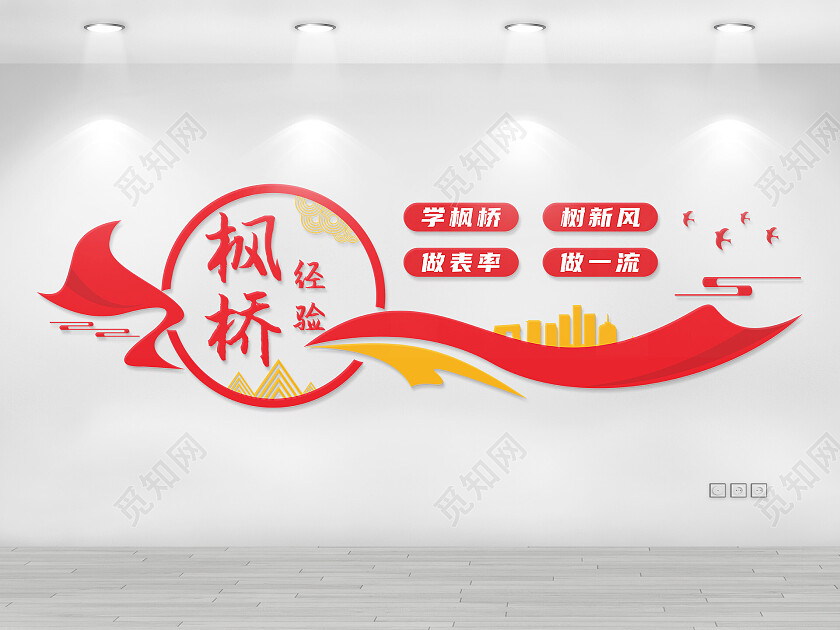 红黄简约枫桥经验文化文化墙