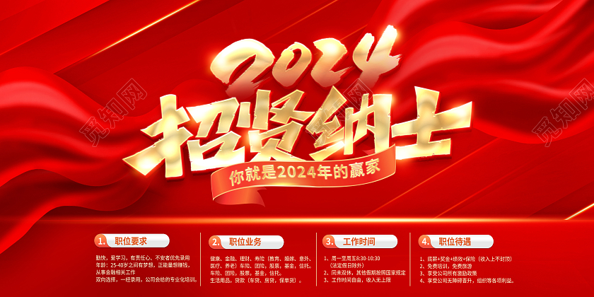 红色时尚2024招贤纳士宣传展板设计新年招聘