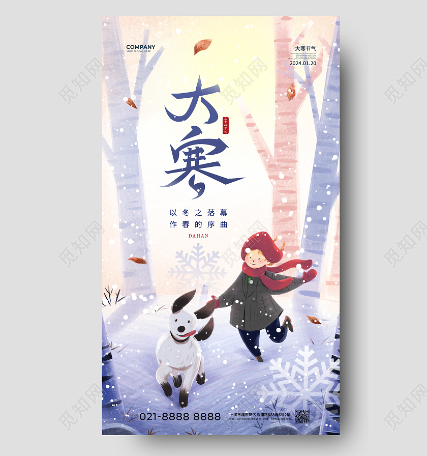 插画简约二十四节气大寒节气海报设计大寒海报