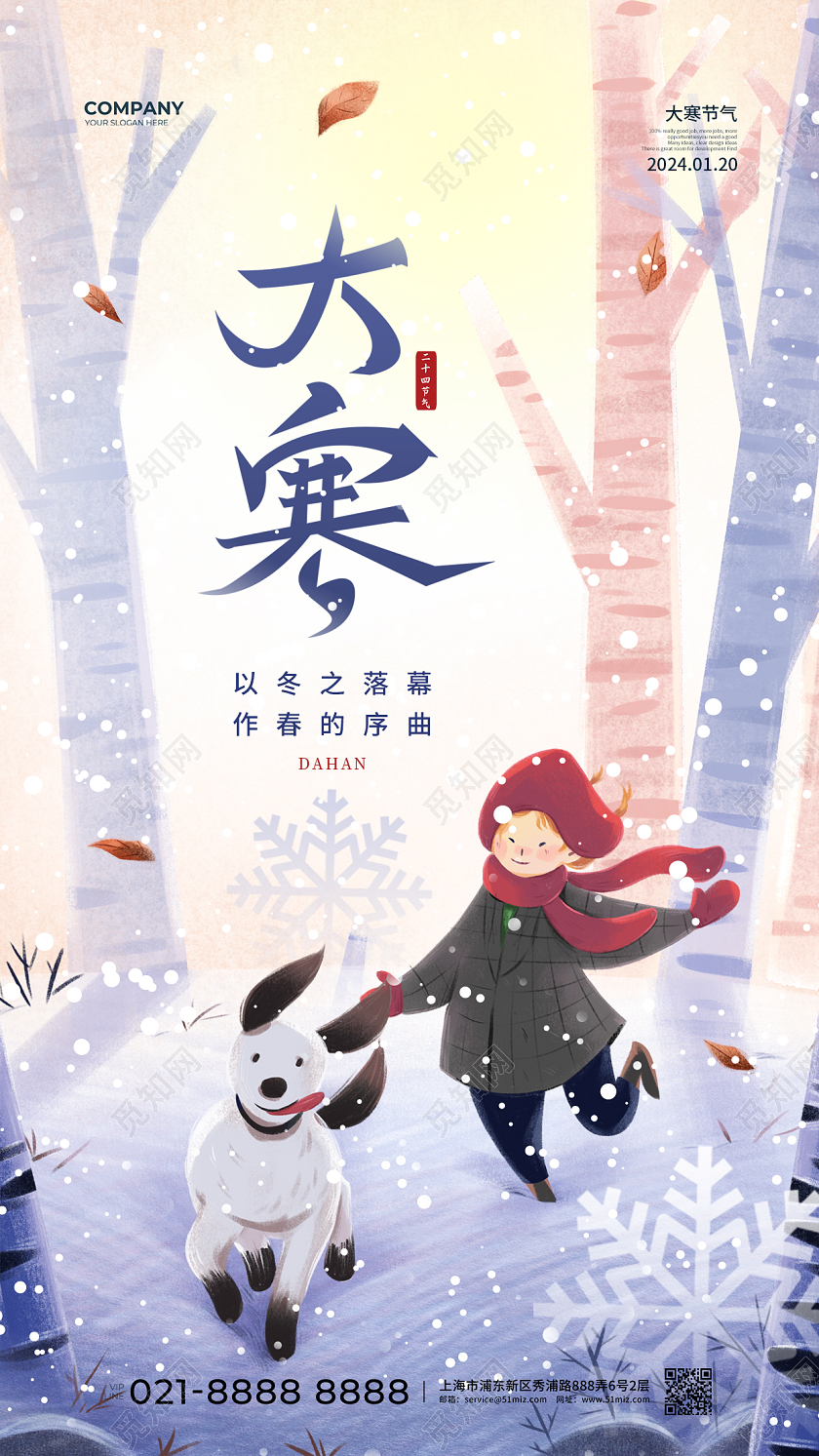 插画简约二十四节气大寒节气海报设计大寒海报