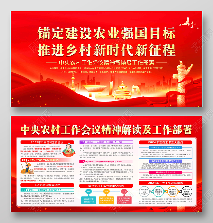红金色风格中央农村工作会议宣传栏党建党政党课