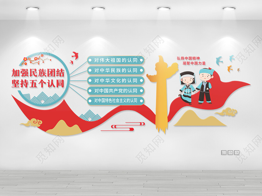 红绿国风民族团结五个认同文化墙