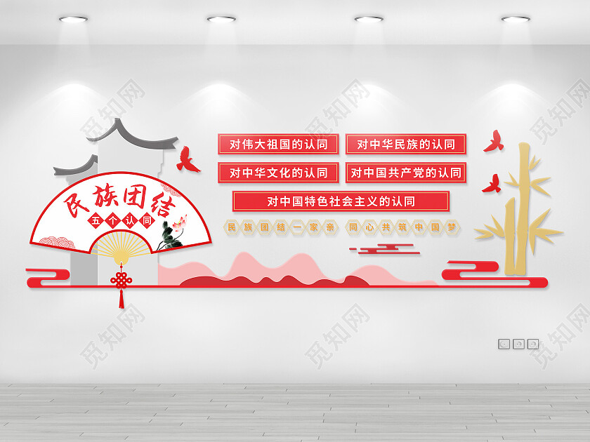 红黄国风民族团结五个认同文化墙