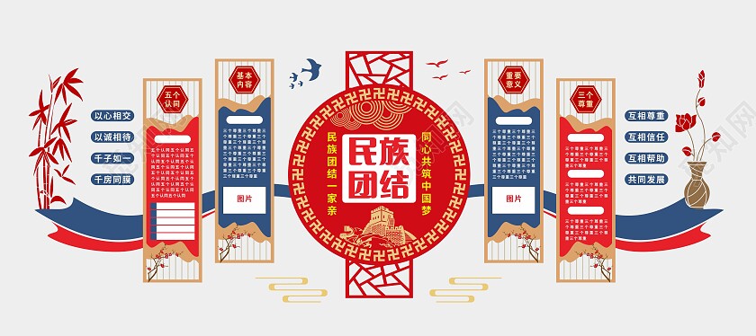 红蓝大气民族团结文化墙