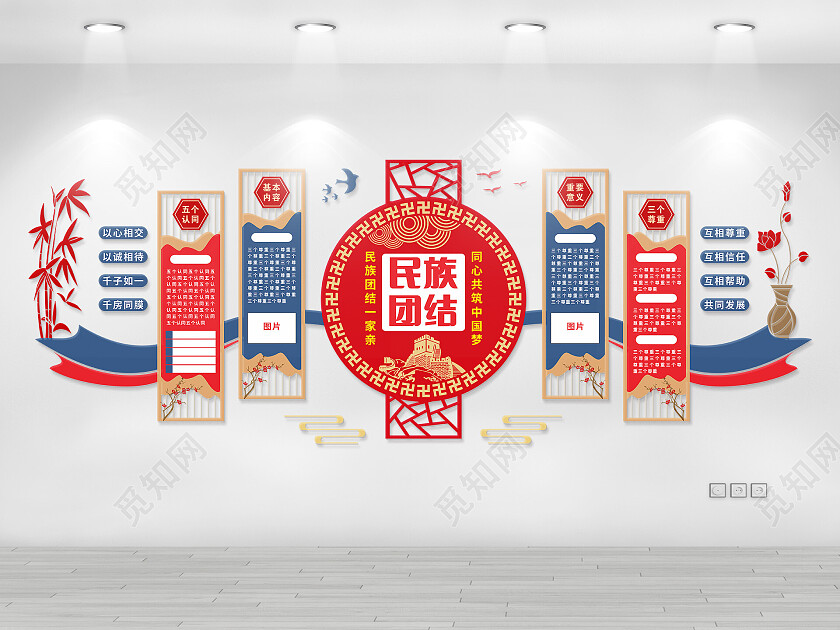 红蓝大气民族团结文化墙