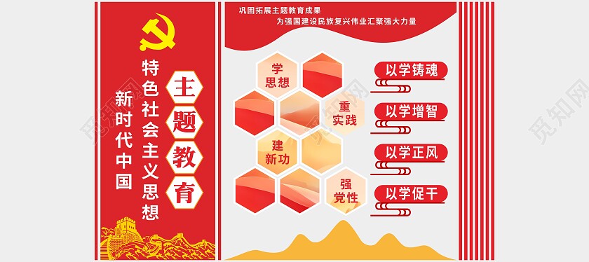 红黄大气主题教育文化墙