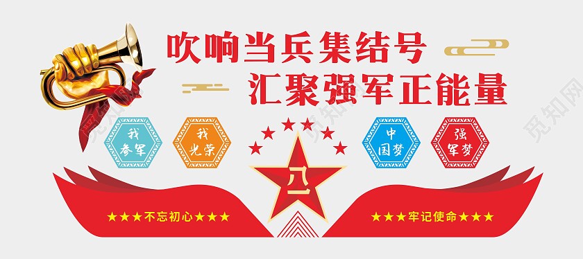 红黄蓝色大气2024年报名参军文化墙