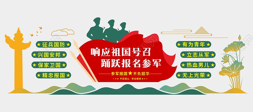 红绿大气2024年报名参军文化墙