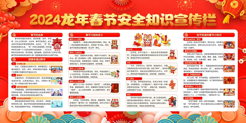 红色简约大气新年快乐2024新年宣传栏龙年宣传栏