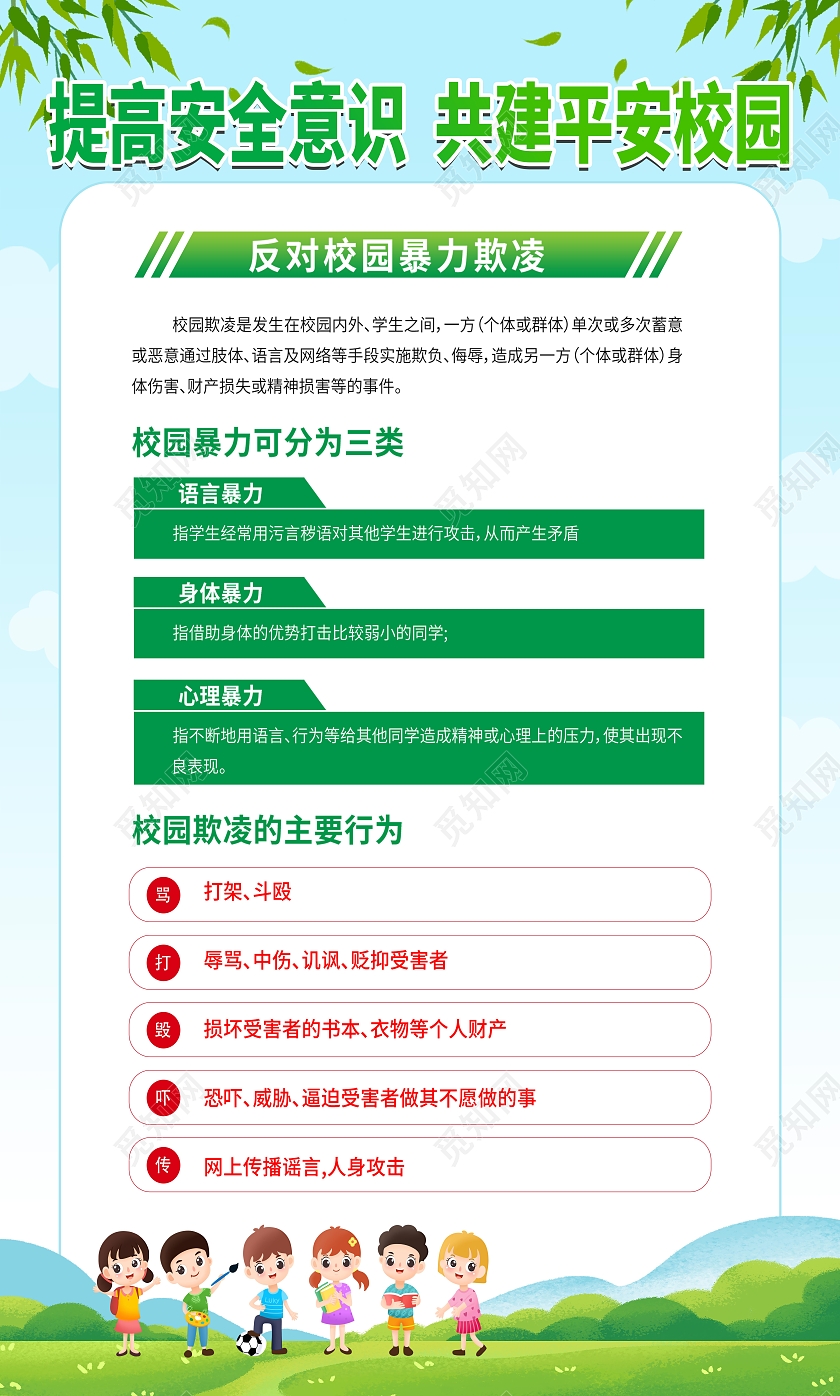 绿色阳光提高安全意识共建平安校园套图