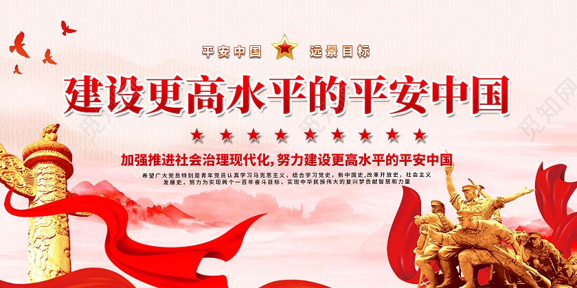 红色大气建设平安中国党建海报展板平安建设