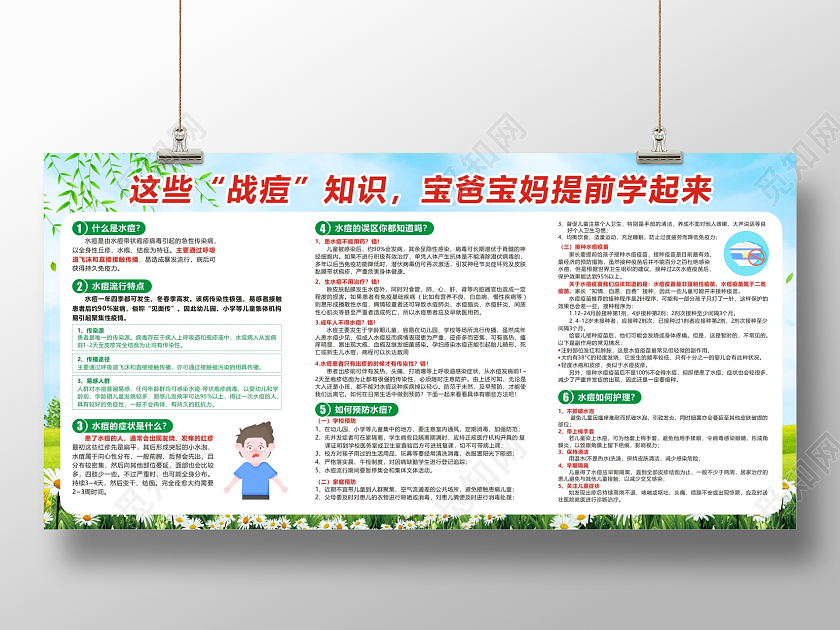 绿色小清晰预防水痘知识宣传展板模板
